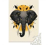 1000 Piece Jigsaw Puzzle, Elephant Vector Portrait with Golden Abstract Circle, 52x38cm/1000pcs, for Adults, Thoughtful Gift Idea, Family Activity And Time at Home