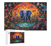 1000 Piece Jigsaw Puzzle, Enchanted Forest Elephant amidst Colorful Bi