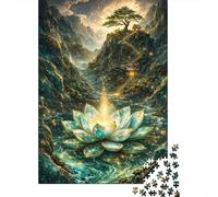 1000 Piece Jigsaw Puzzle, Enchanted Lotus in A Mountainous Landscape, 52x38cm/1000pcs, for Adults, Puzzle Lover Present, Family Activity And Time at Home