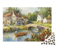 1000 Piece Jigsaw Puzzle Family Charming Village by A Stone Bridge Adult Scenery Indoor Educational Stress Relief Birthday Gift Activity Decoration 38x26cm/1000pcs