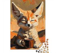 1000 Piece Jigsaw Puzzle, Fennec Fox Enjoying Coffee, 38x26cm/1000pcs, for Adults, Indoor Puzzle Activity, Weekend Downtime And Cosy Evenings