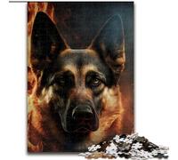1000-Piece Jigsaw Puzzle Fire German Shepherd 1000Pc Adults Jigsaw Puzzle Christmas Halloween Mother's Day New Year Easter Gift (Szie 50x75 cm)