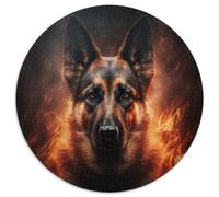 1000-Piece Jigsaw Puzzle Fire German Shepherd Round JigsawPuzzle 1000 Pieces for Adults Interactive Family Game, Brain Challenge, Educational Toy 67.5x67.5cm