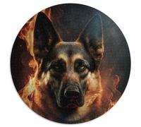 1000 Piece Jigsaw Puzzle Fire German Shepherd Round Jigsaws 1000 Pieces for Adults for Home Decor & Holiday Fun 67.5x67.5cm