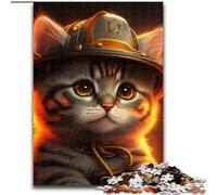 1000-Piece Jigsaw Puzzle Firefighter Cat Jigsaw Puzzle 1000 Pieces Impossible Hard Challenge Toy for Teenagers (Szie 26x38 cm)