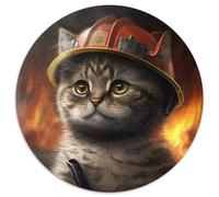 1000 Piece Jigsaw Puzzle Firefighter Cat Round Paper Jigsaw Puzzles Toys Gift Educational Intellectual Decompressing Fun Family Game (Size 67.5x67.5cm)