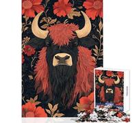 1000 Piece Jigsaw Puzzle Floral Bull Portrait Hands-on Game Suitable for Couples Educational Toy with Matching Poster And Trivia Sheet (38x52cm)