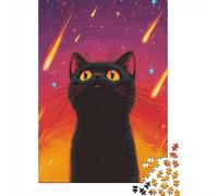 1000 Piece Jigsaw Puzzle for Adults, 38x26cm/1000pcs, Black Cat Under Shooting Stars, Festive Gift Idea, Relaxing Home Activity And Family Time at Home