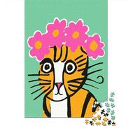 1000 Piece Jigsaw Puzzle for Adults, 38x26cm/1000pcs, Cat with Flower Crown On, Shared Puzzle Activity, Quiet Home Time And Couples And Families