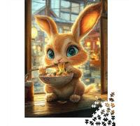 1000 Piece Jigsaw Puzzle for Adults, 38x26cm/1000pcs, Cute Bunny Eating Ramen, Gift for Puzzle Lovers, Winter Home Activity And Time at Home