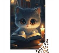 1000 Piece Jigsaw Puzzle for Adults, 38x26cm/1000pcs, Cute Cat Reading by Candlelight, Screen-Free Activity And Cosy Winter Evenings