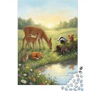 1000 Piece Jigsaw Puzzle for Adults, 38x26cm/1000pcs, Forest Animals by The Pond, Screen-Free Activity And Cosy Winter Evenings
