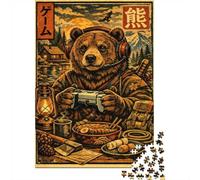 1000 Piece Jigsaw Puzzle for Adults, 38x26cm/1000pcs, Gamer Bear in A Mountain Cabin, Festive Gift Idea, Relaxing Home Activity And Holiday Downtime