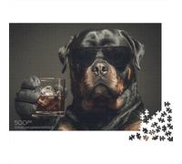 1000 Piece Jigsaw Puzzle for Adults, 38x26cm/1000pcs, Rottweiler with Cocktail, Shared Puzzle Activity, Time Around The Table And Time Together