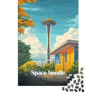 1000 Piece Jigsaw Puzzle for Adults, 38x26cm/1000pcs, Space Needle Illustration, Gift for Puzzle Lovers, Winter Home Activity And Time at Home