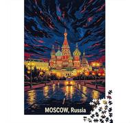 1000 Piece Jigsaw Puzzle for Adults, 38x26cm/1000pcs, St. Basils Cathedral at Night, Idea, Winter Indoor Activity And Family Time at Home