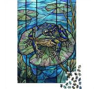 1000 Piece Jigsaw Puzzle for Adults, 38x26cm/1000pcs, Stained Glass Frog on Lily Pad, Shared Puzzle Activity, Time Around The Table And Time Together