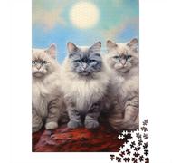 1000 Piece Jigsaw Puzzle for Adults, 38x26cm/1000pcs, Three Ragdoll Cats, Festive Gift Idea, Winter Indoor Activity And Family Time at Home