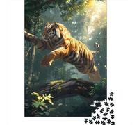 1000 Piece Jigsaw Puzzle for Adults, 38x26cm/1000pcs, Tiger Jump Over Tree Trunk, Relaxing Winter Hobby, Weekend Downtime And Time at Home