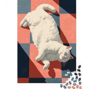 1000 Piece Jigsaw Puzzle for Adults, 38x26cm/1000pcs, White Cat Sleeping on Checkered Floor, Festive Gift Idea, Relaxing Home Activity And Holiday Downtime