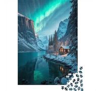 1000 Piece Jigsaw Puzzle for Adults, 38x26cm/1000pcs, Winter Cabin Under Aurora Borealis, Indoor Puzzle Activity, Weekend Downtime And Cosy Evenings