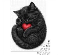 1000 Piece Jigsaw Puzzle for Adults, 52x38cm/1000pcs, Black Kitten Sleeping with Heart, Shared Puzzle Activity, Time Around The Table And Time Together