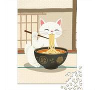 1000 Piece Jigsaw Puzzle for Adults, 52x38cm/1000pcs, Cat Eating Ramen, Puzzle Lover Present, Screen-Free Leisure And Quiet Weekends