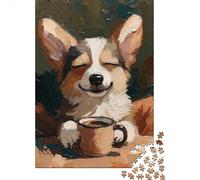 1000 Piece Jigsaw Puzzle for Adults, 52x38cm/1000pcs, Corgi with Coffee, Shared Puzzle Activity, Weekend Leisure And Weekend Downtime