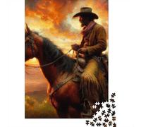 1000 Piece Jigsaw Puzzle for Adults, 52x38cm/1000pcs, Cowboy at Sunset, Shared Puzzle Activity, Quiet Home Time And Friends And Family
