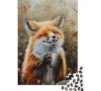 1000 Piece Jigsaw Puzzle for Adults, 52x38cm/1000pcs, Cute Fox Coffee Tea Drink, Winter Indoor Activity, Home Relaxation And Cold-Weather Weekends