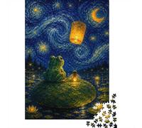 1000 Piece Jigsaw Puzzle for Adults, 52x38cm/1000pcs, Frog And Firefly Under Starry Night Sky, Shared Puzzle Activity, Time Around The Table And Time Together