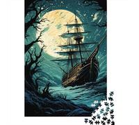 1000 Piece Jigsaw Puzzle for Adults, 52x38cm/1000pcs, Ghost Ship Under Full Moon, Shared Puzzle Activity, Time Around The Table And Time Together
