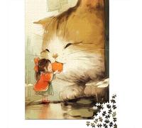 1000 Piece Jigsaw Puzzle for Adults, 52x38cm/1000pcs, Girl Feeding Giant Cat, Shared Puzzle Activity, Weekend Leisure And Friends And Family