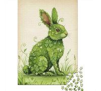 1000 Piece Jigsaw Puzzle for Adults, 52x38cm/1000pcs, Green Clover Rabbit Illustration, Festive Gift Idea, Screen-Free Activity And Family Time at Home