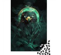 1000 Piece Jigsaw Puzzle for Adults, 52x38cm/1000pcs, Green Eagle Falcon Bird with Moon, Festive Gift Idea, Screen-Free Activity And Family Time at Home