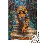 1000 Piece Jigsaw Puzzle for Adults, 52x38cm/1000pcs, Jaguar on Ancient Steps, Puzzle Lover Present, Screen-Free Leisure And Time at Home