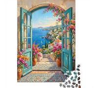 1000 Piece Jigsaw Puzzle for Adults, 52x38cm/1000pcs, Mediterranean Balcony View with Flowers, Thoughtful Gift Idea, Winter Home Activity And Quiet Weekends