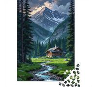 1000 Piece Jigsaw Puzzle for Adults, 52x38cm/1000pcs, Mountain Cabin Landscape, Indoor Puzzle Activity, Weekend Downtime And Cosy Evenings
