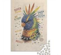 1000 Piece Jigsaw Puzzle for Adults, 52x38cm/1000pcs, Punk Rainbow Lorikeet with Anarchy Symbols, Thoughtful Gift Idea, Winter Home Activity And Time at Home