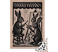 1000 Piece Jigsaw Puzzle for Adults, 52x38cm/1000pcs, Rabbit Artists Woodcut Print, Thoughtful Gift Idea, Winter Home Activity And Quiet Weekends