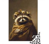 1000 Piece Jigsaw Puzzle for Adults, 52x38cm/1000pcs, Raccoon in A Floral Crown, Shared Puzzle Activity, Time Around The Table And Time Together