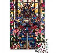 1000 Piece Jigsaw Puzzle for Adults, 52x38cm/1000pcs, Samurai in Stained Glass with Flowers, Shared Puzzle Activity, Time Around The Table And Time Together