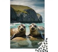 1000 Piece Jigsaw Puzzle for Adults, 52x38cm/1000pcs, Seal Pups on Rocky Beach, Shared Puzzle Activity, Relaxing Evenings And Weekend Downtime