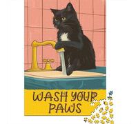 1000 Piece Jigsaw Puzzle for Adults, 52x38cm/1000pcs, Wash Your Paws Cat Art, Indoor Puzzle Activity, Home Relaxation And Time at Home