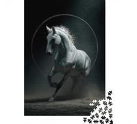 1000 Piece Jigsaw Puzzle for Adults, 52x38cm/1000pcs, White Horse Leaping Through Circle, Shared Puzzle Activity, Quiet Home Time And Friends And Family