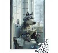1000 Piece Jigsaw Puzzle for Adults, 52x38cm/1000pcs, Wolf Reading on The Toilet, Thoughtful Gift Idea, Screen-Free Leisure And Evening Downtime
