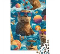 1000 Piece Jigsaw Puzzle for Adults, 70x50cm/1000pcs, Beaver Pool Party, Screen-Free Activity And Holiday Downtime