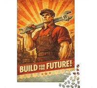 1000 Piece Jigsaw Puzzle for Adults, 70x50cm/1000pcs, Build for The Future Propaganda, Festive Gift Idea, Winter Indoor Activity And Family Time at Home