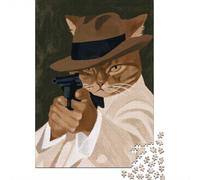 1000 Piece Jigsaw Puzzle for Adults, 70x50cm/1000pcs, Cat Detective with Gun, Screen-Free Winter Activity, Home Relaxation And Cosy Evenings