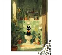 1000 Piece Jigsaw Puzzle for Adults, 70x50cm/1000pcs, Cat Reading Book on Toilet, Shared Puzzle Activity, Time Around The Table And Time Together